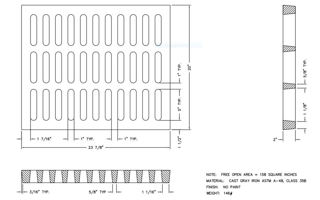 23 7/8″x20″x 2″ Cast Iron Trench Grate – Rockcrete USA Store